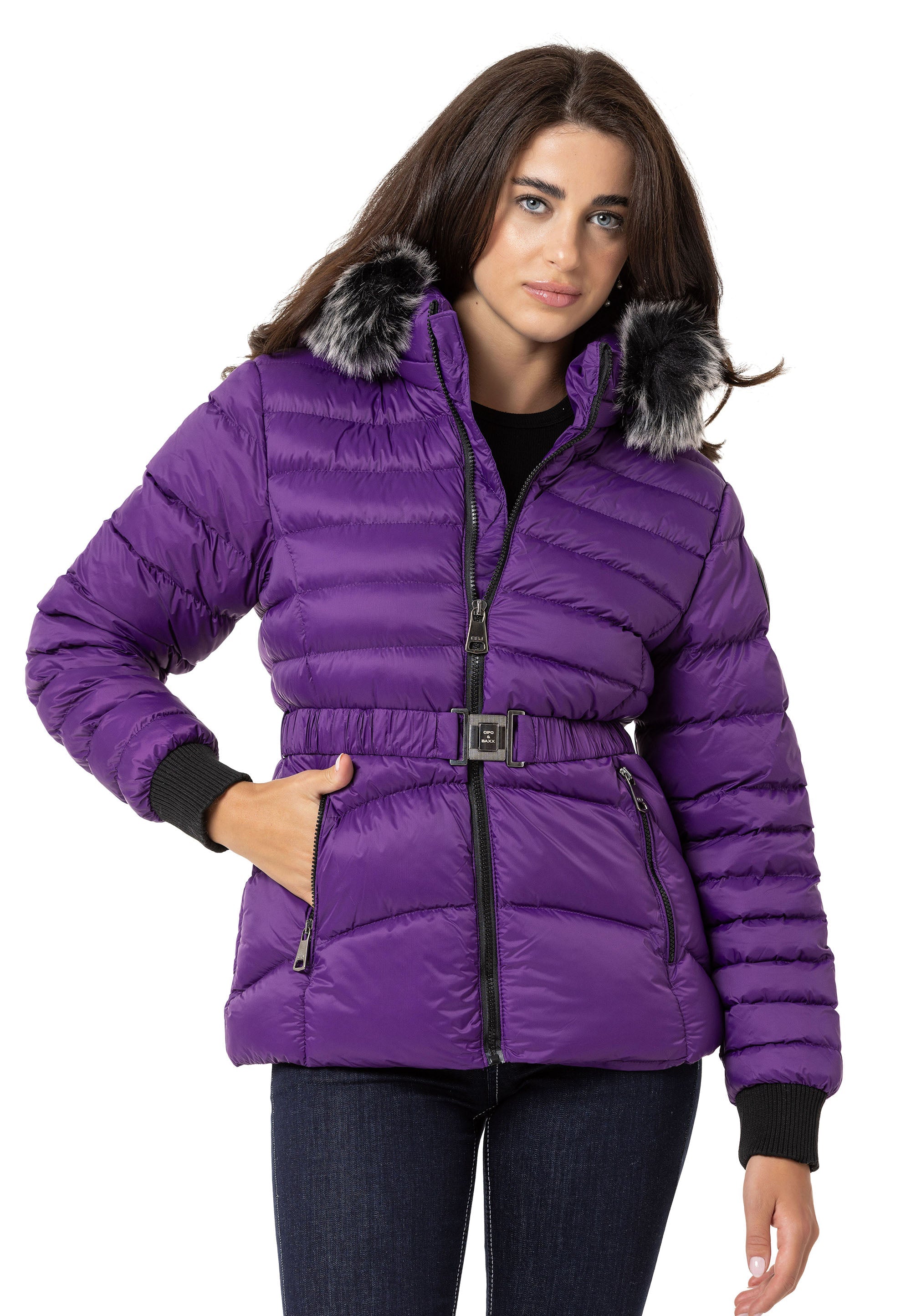 WM132 Fur-Trimmed Purple Women's Puffer Jacket