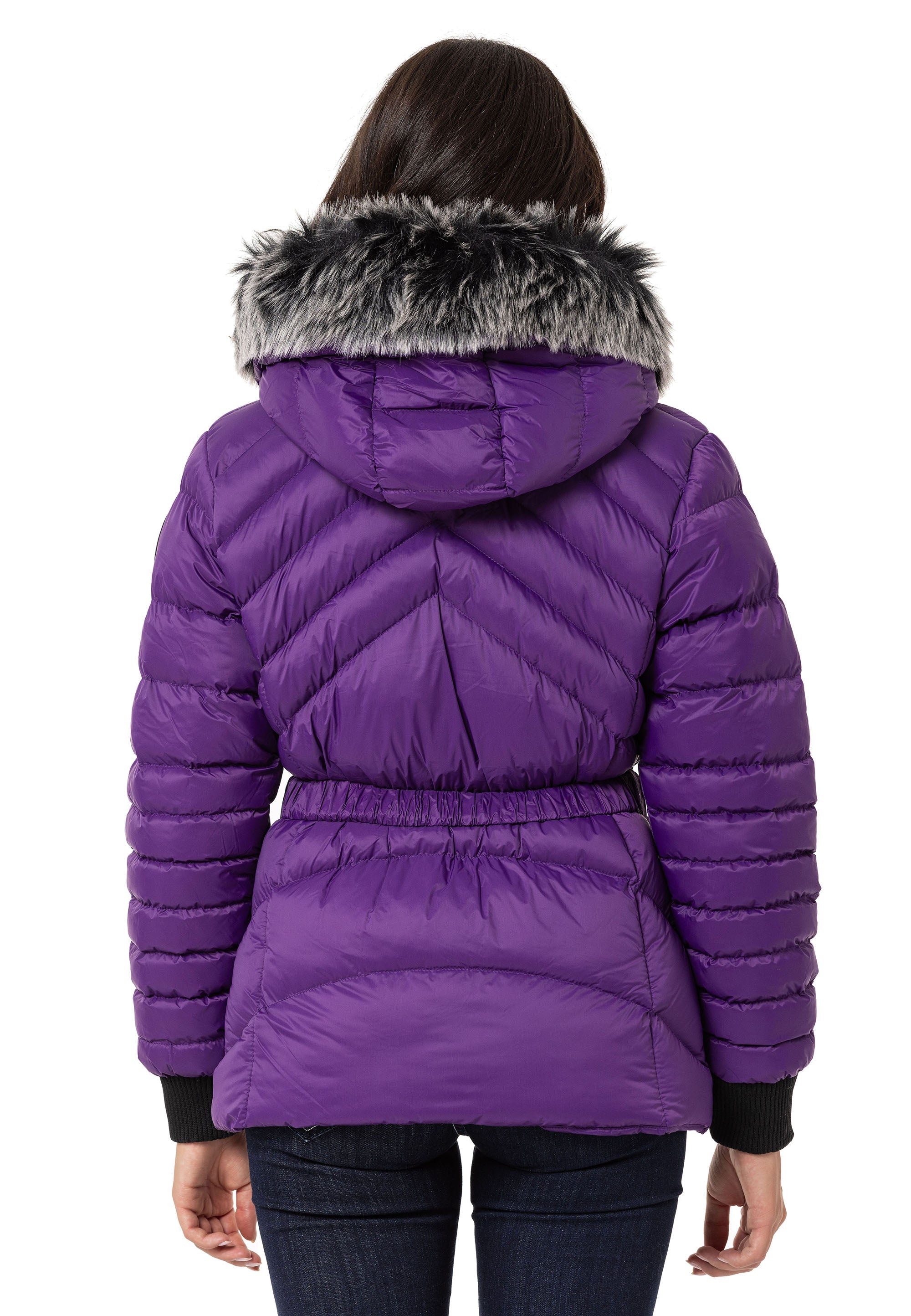WM132 Fur-Trimmed Purple Women's Puffer Jacket