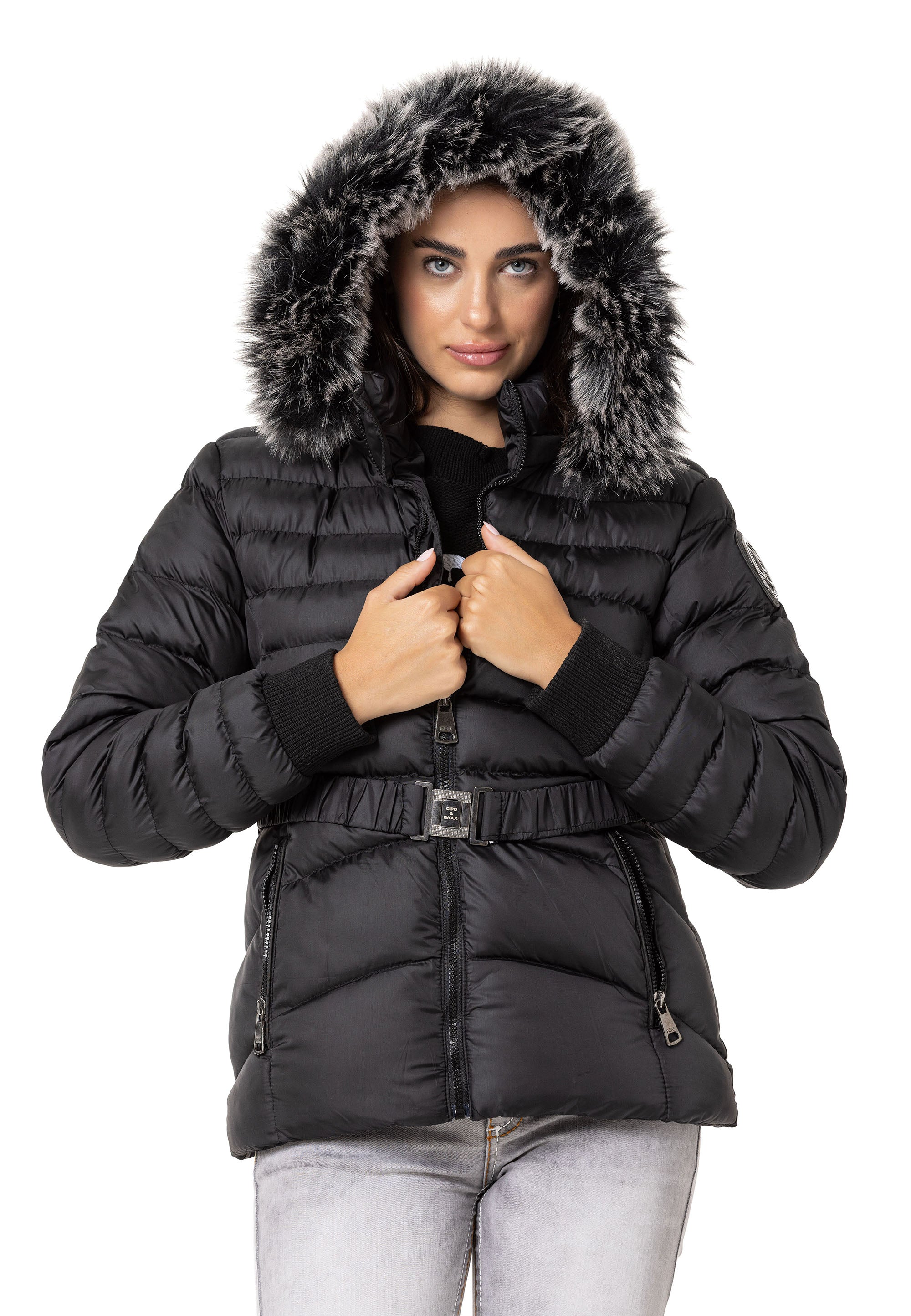 WM132 Fur-Trimmed Purple Women's Puffer Jacket