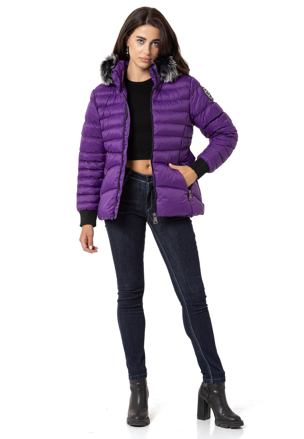WM132 Fur-Trimmed Purple Women's Puffer Jacket