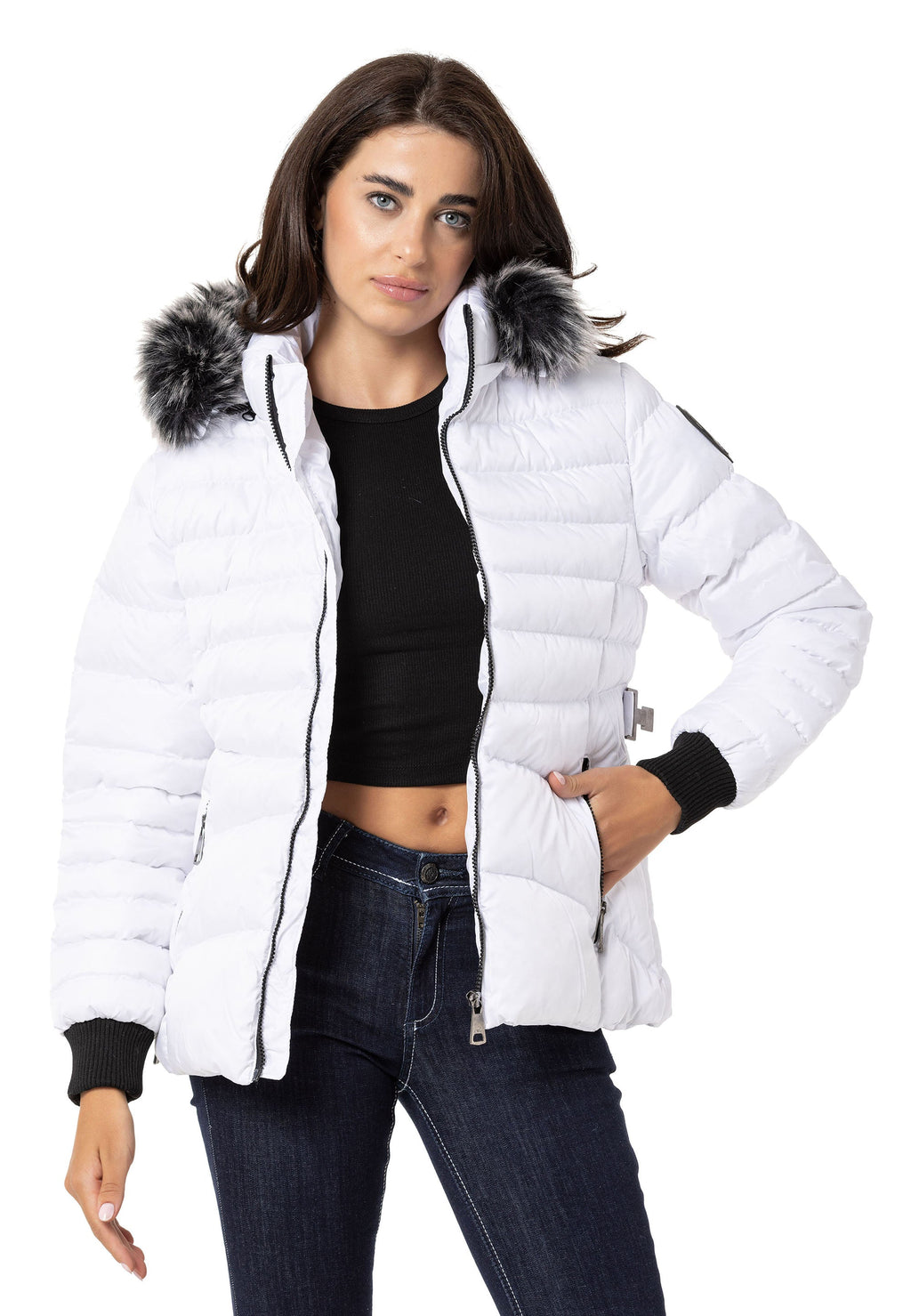 WM132 Fur-Trimmed Purple Women's Puffer Jacket