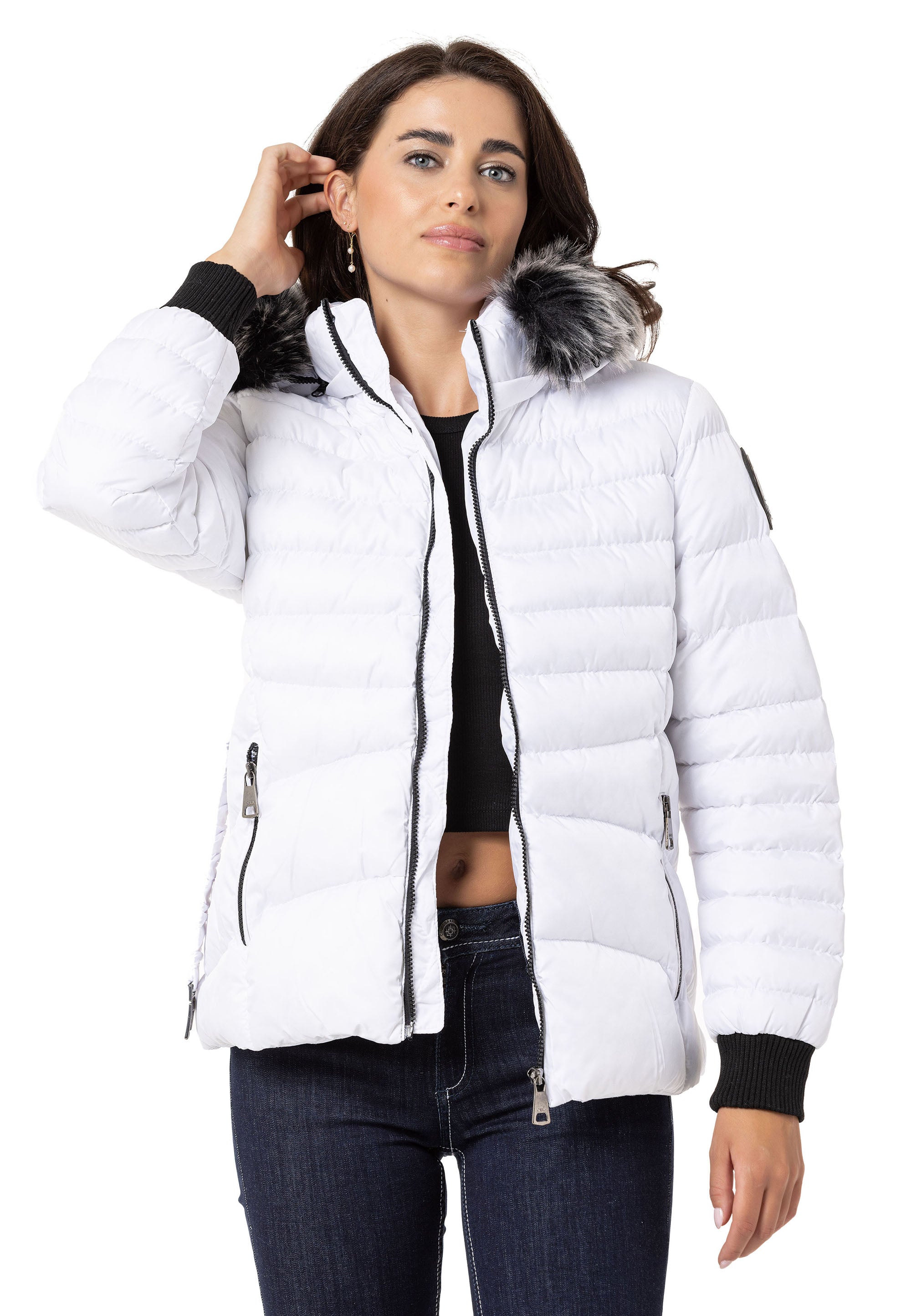 WM132 Fur-Trimmed Purple Women's Puffer Jacket