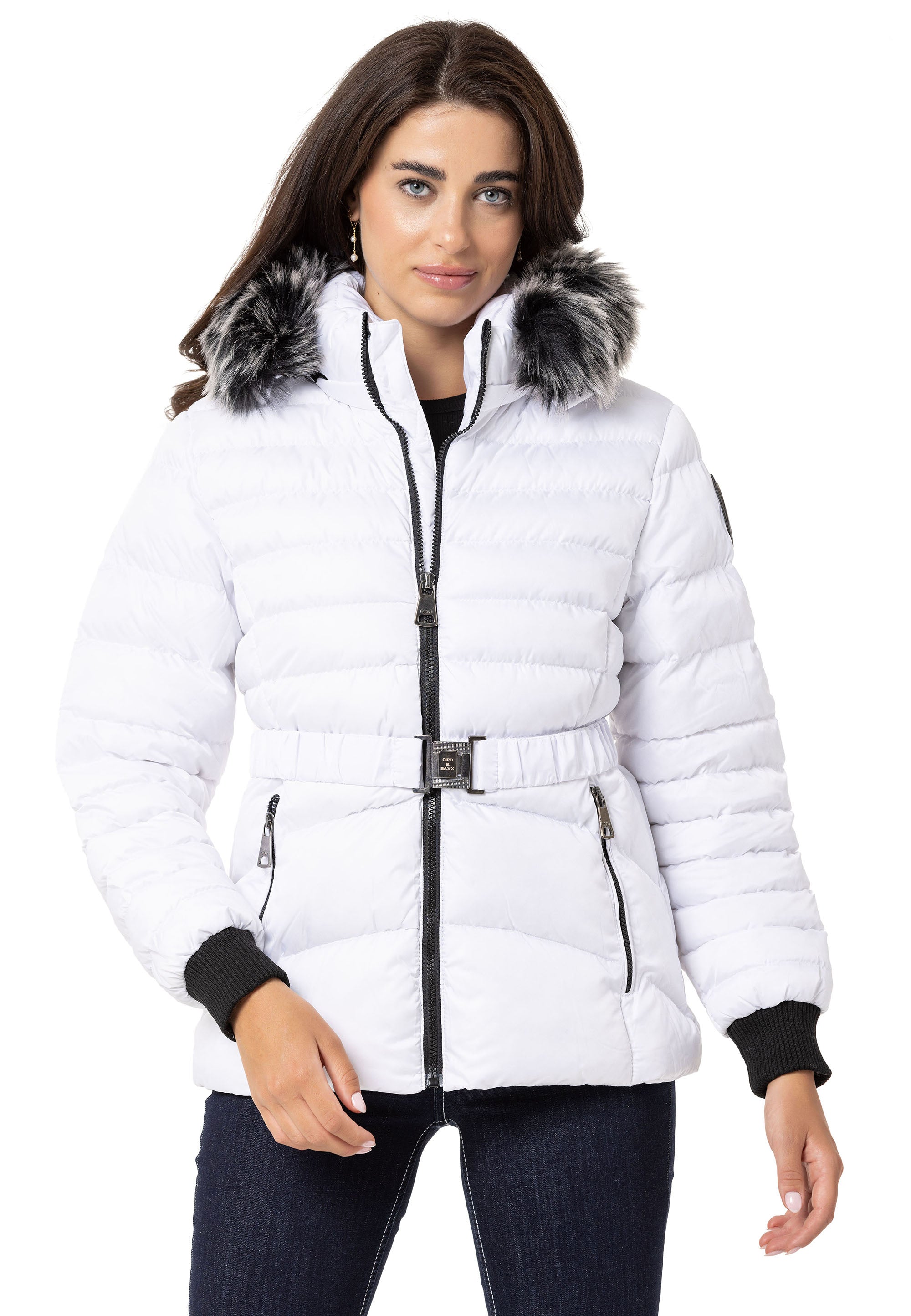 WM132 Fur-Trimmed Purple Women's Puffer Jacket