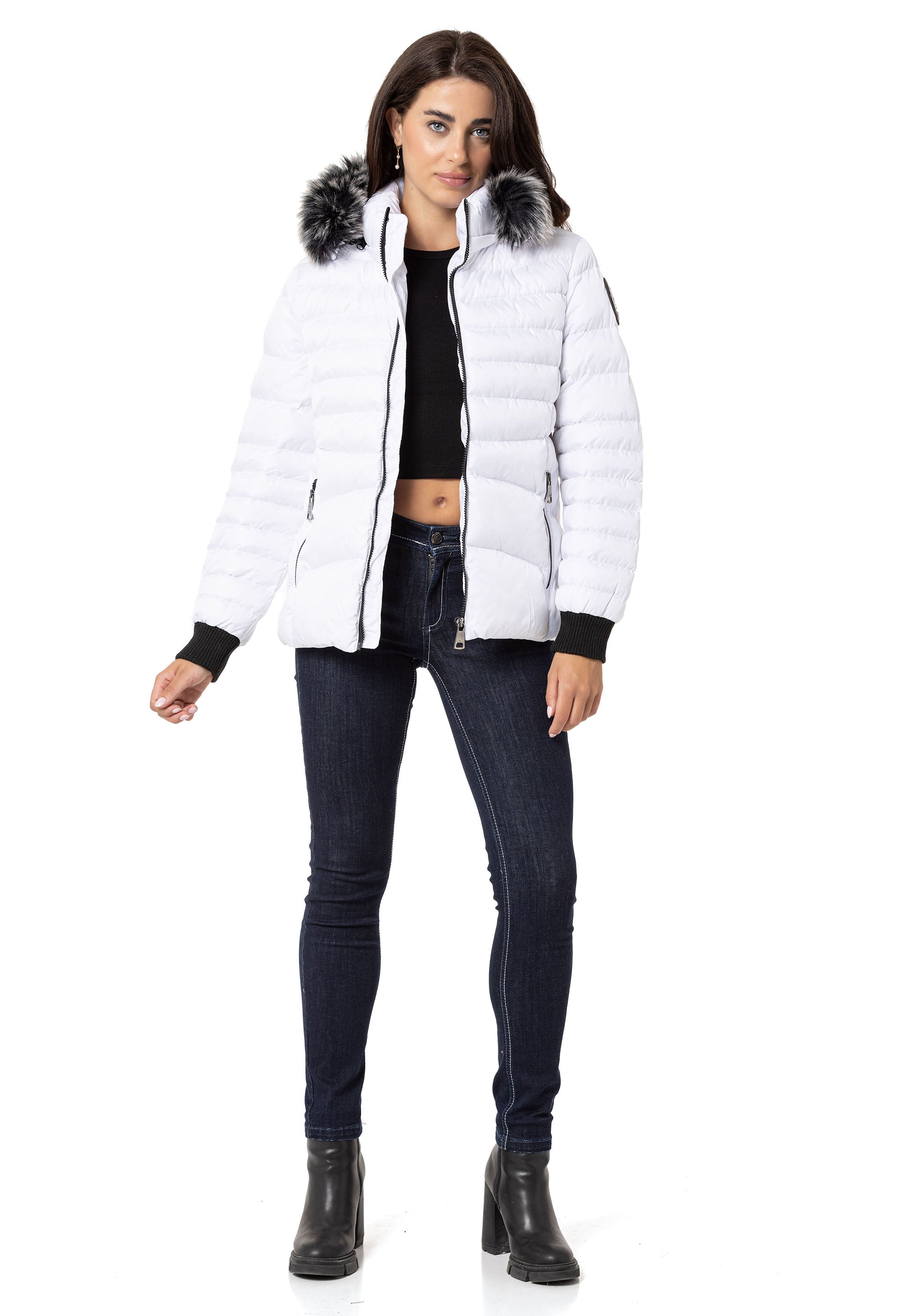 WM132 Fur-Trimmed Purple Women's Puffer Jacket