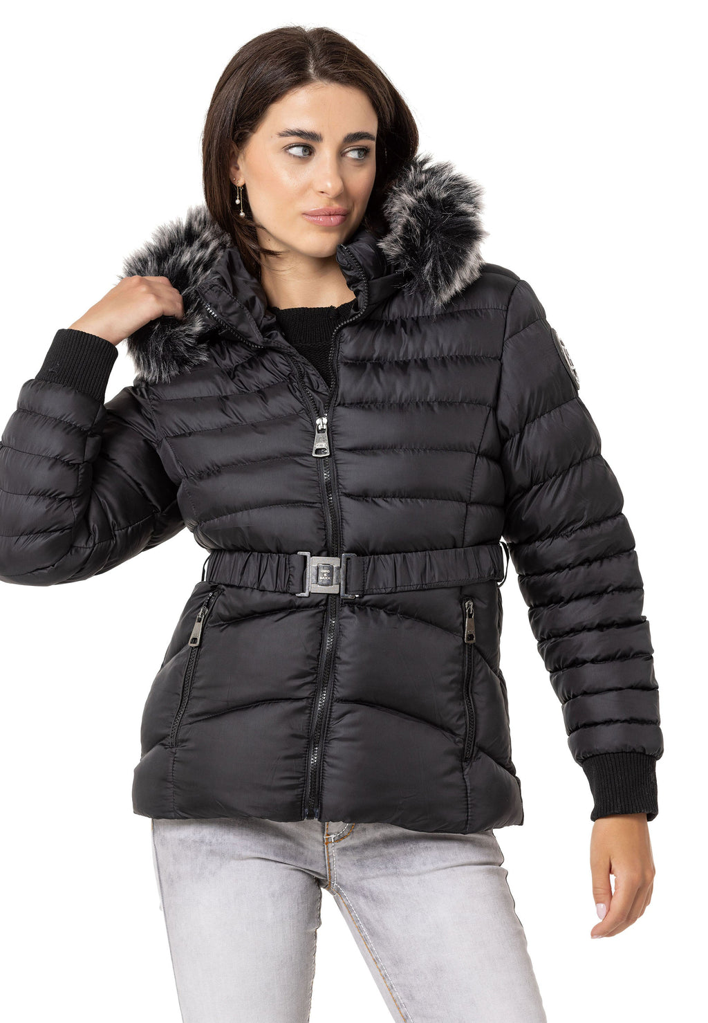 WM132 Fur-Trimmed Purple Women's Puffer Jacket