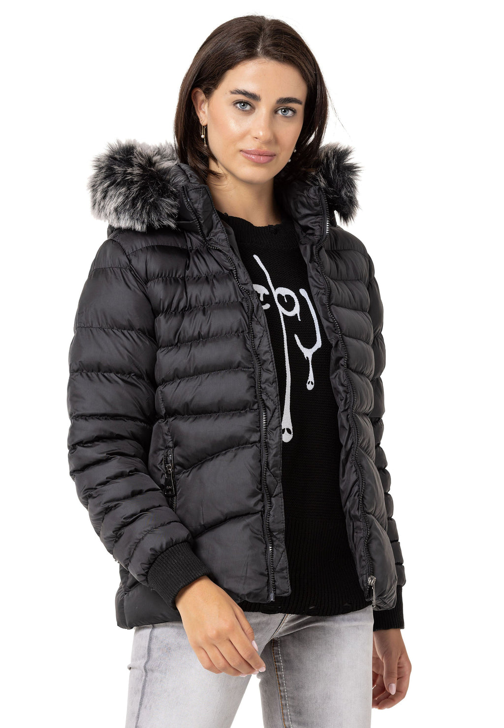 WM132 Fur-Trimmed Purple Women's Puffer Jacket