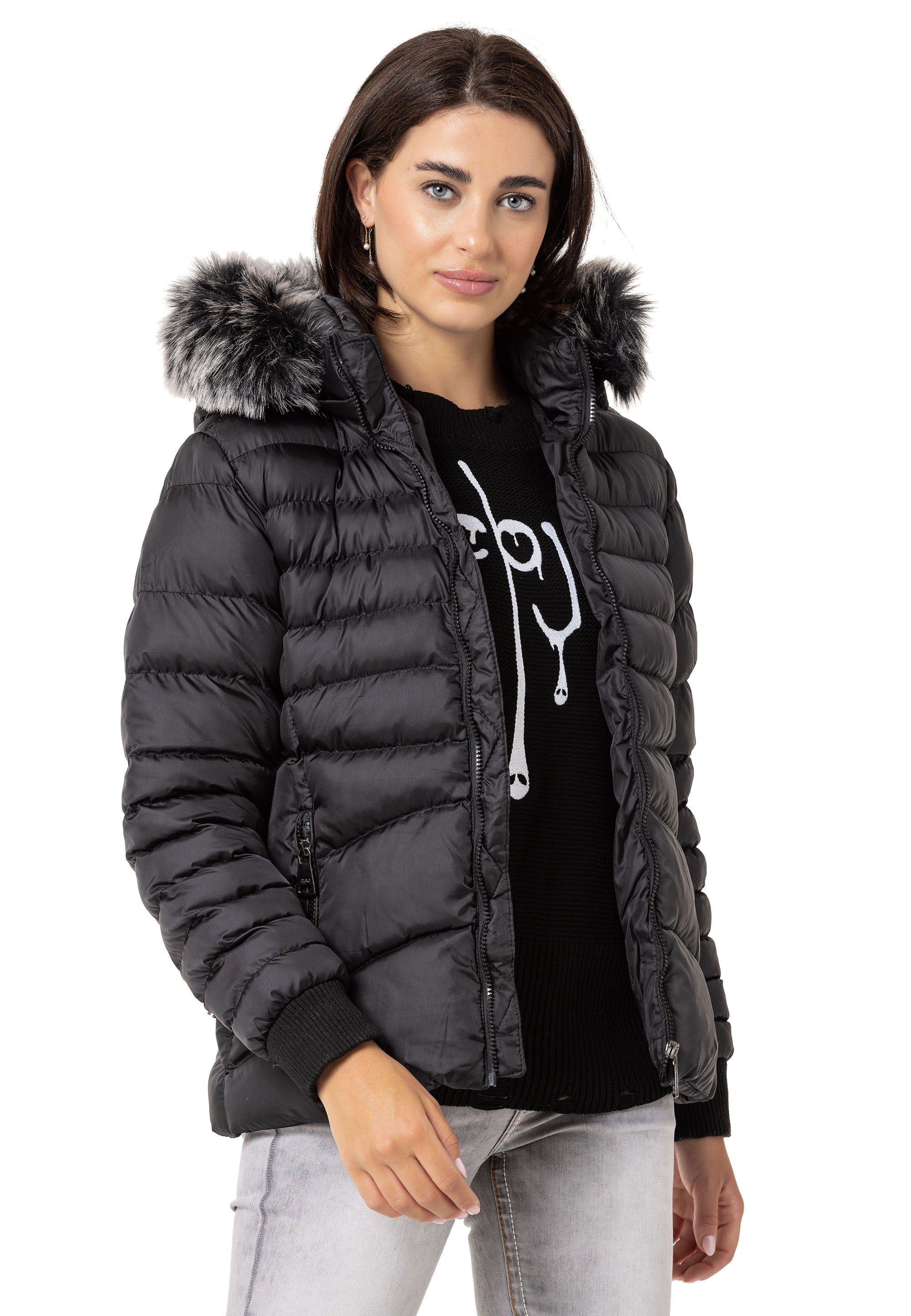 WM132 Fur-Trimmed Purple Women's Puffer Jacket