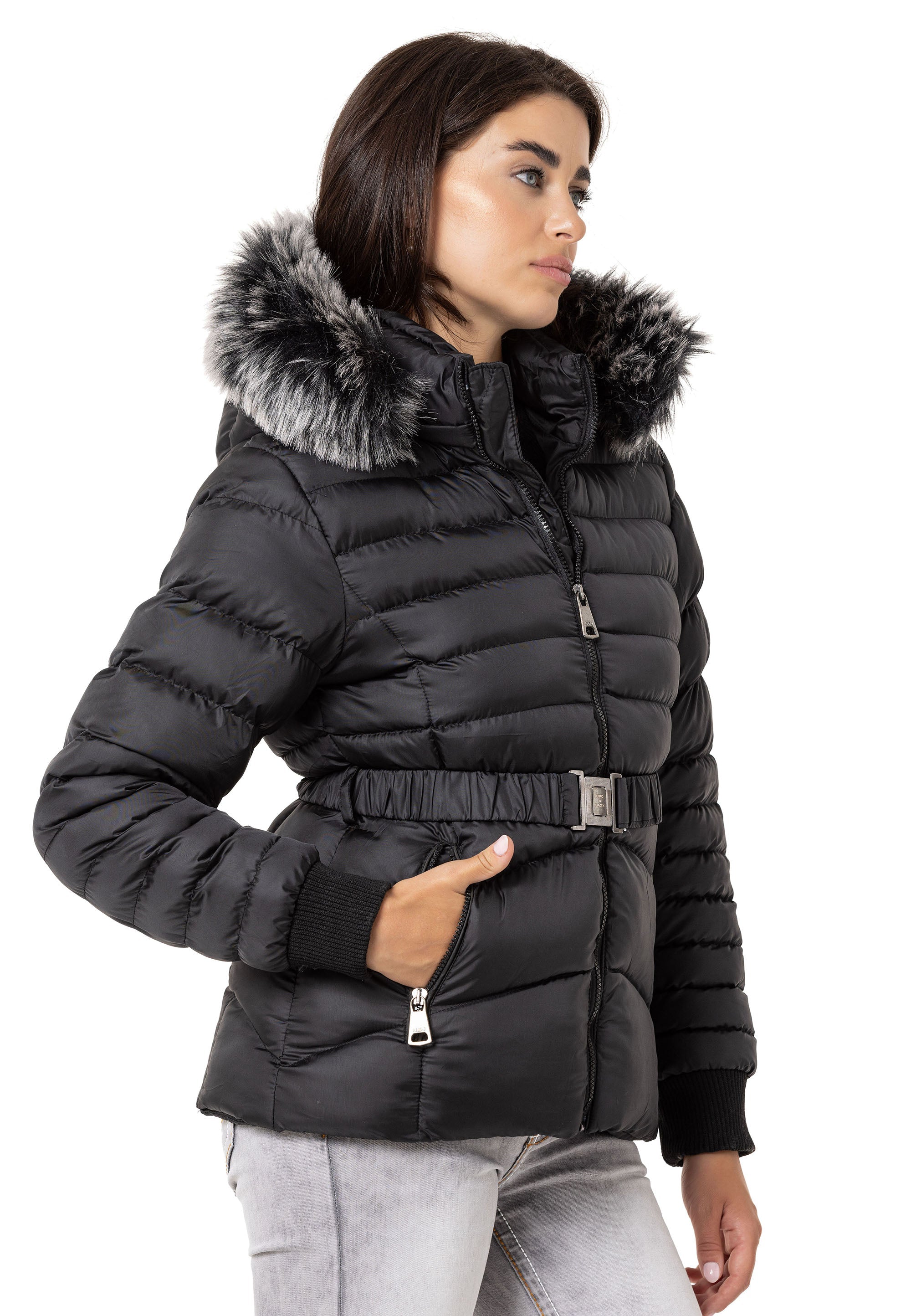 WM132 Fur-Trimmed Purple Women's Puffer Jacket