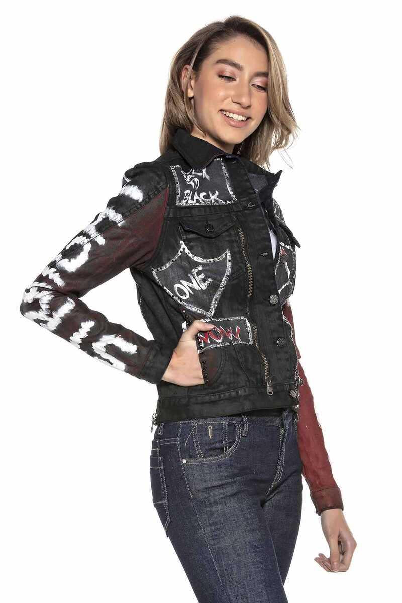 WJ172 Women's Back to Black Print Denim Jacket