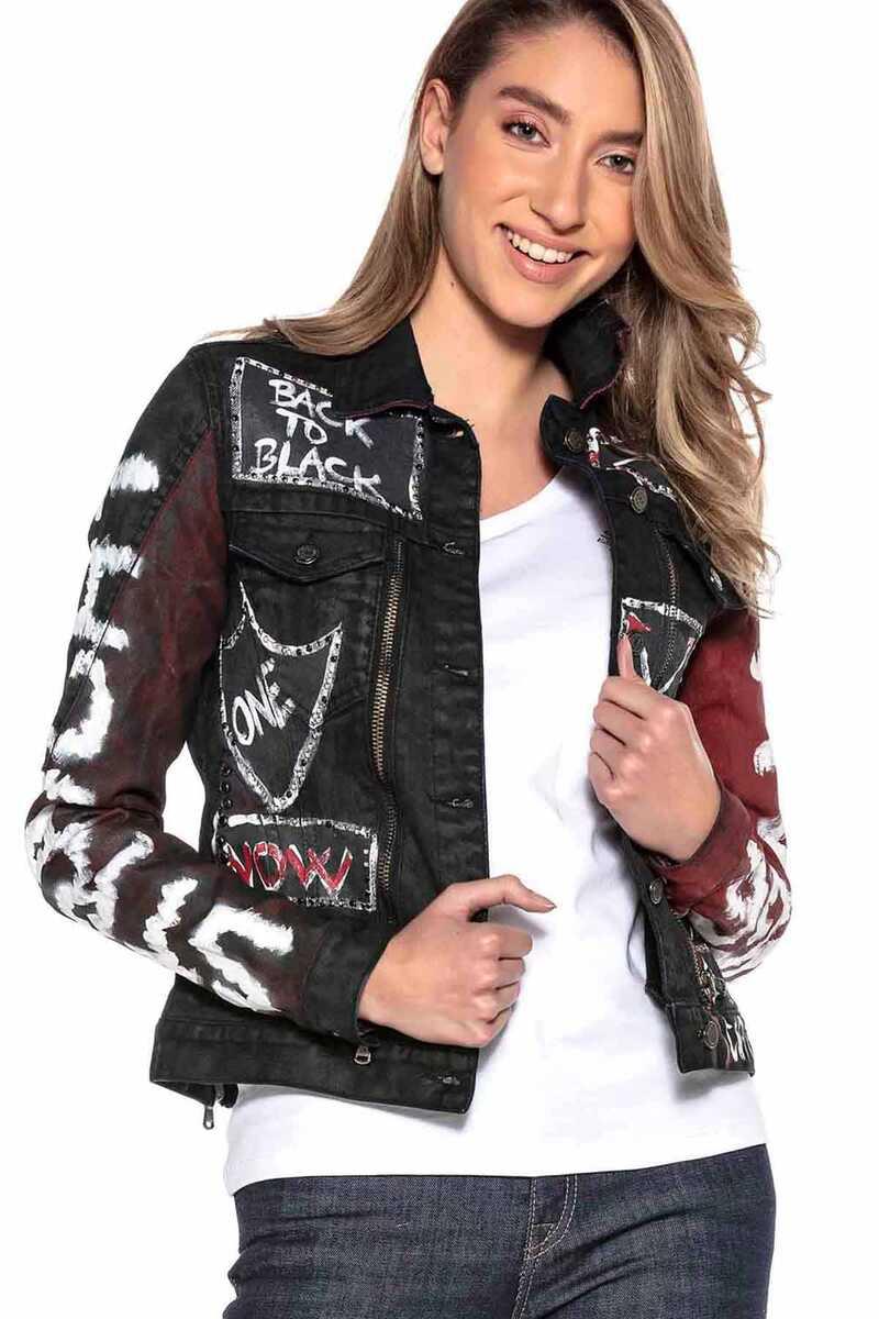 WJ172 Women's Back to Black Print Denim Jacket