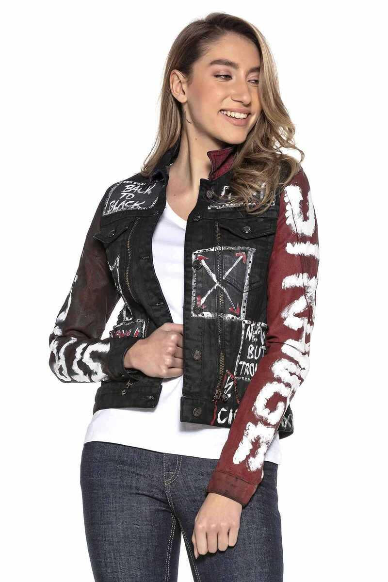 WJ172 Women's Back to Black Print Denim Jacket