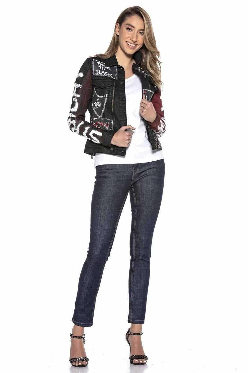 WJ172 Women's Back to Black Print Denim Jacket