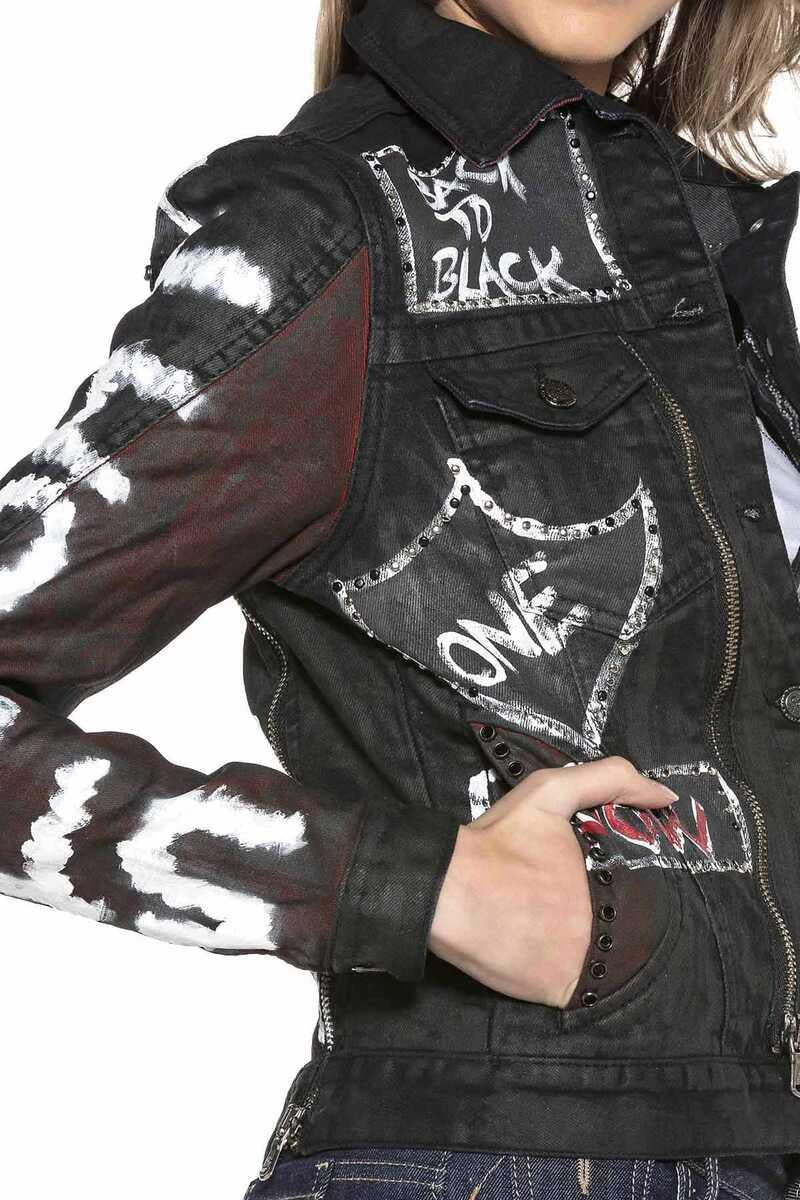 WJ172 Women's Back to Black Print Denim Jacket