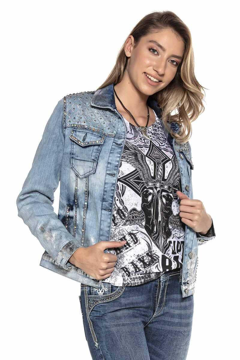 WJ174 Women's Stone Embellished Denim Jacket