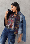 WJ228 Ethnic Pattern Detail Women's Denim Jacket