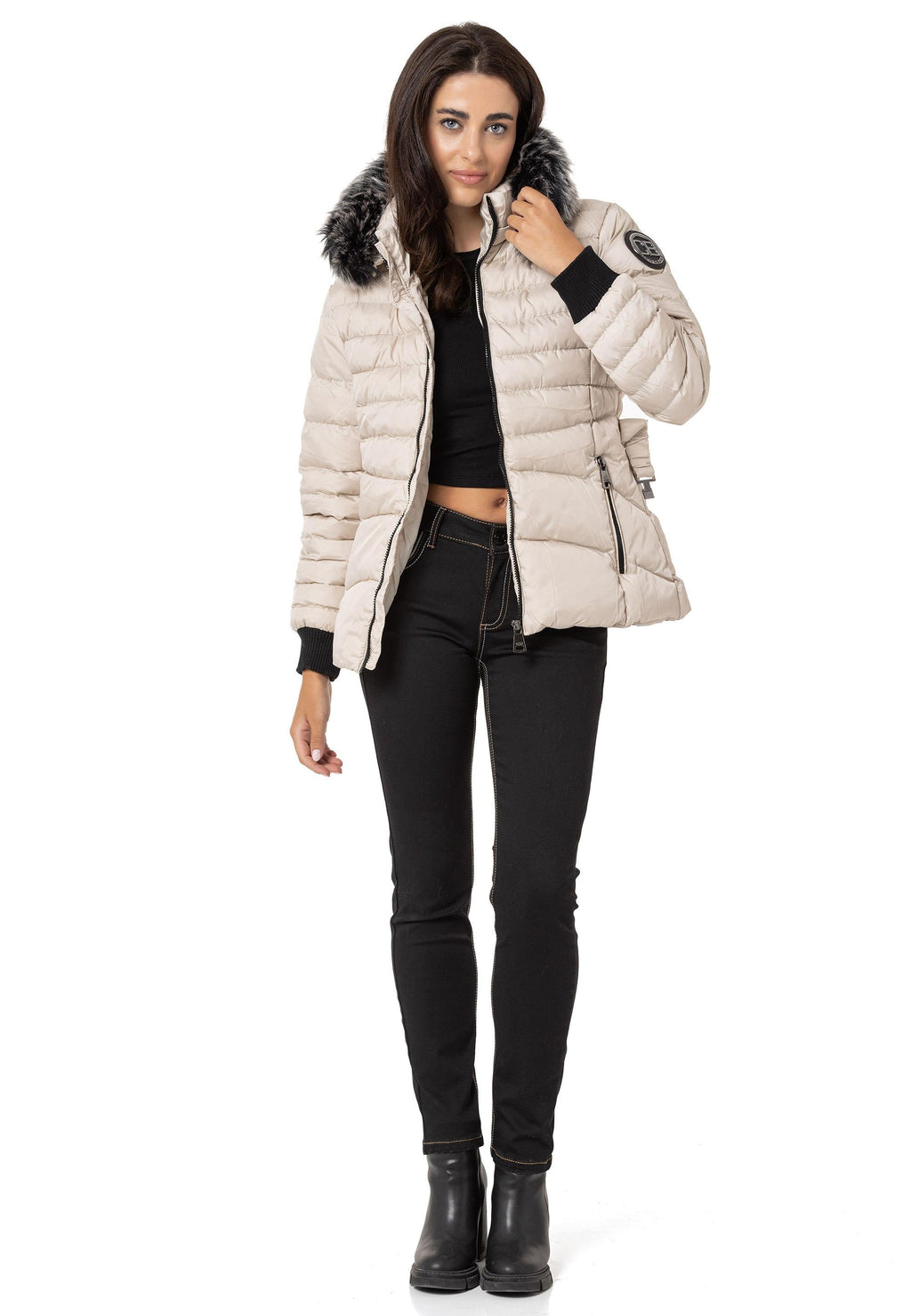 WM132 Fur-Trimmed Purple Women's Puffer Jacket