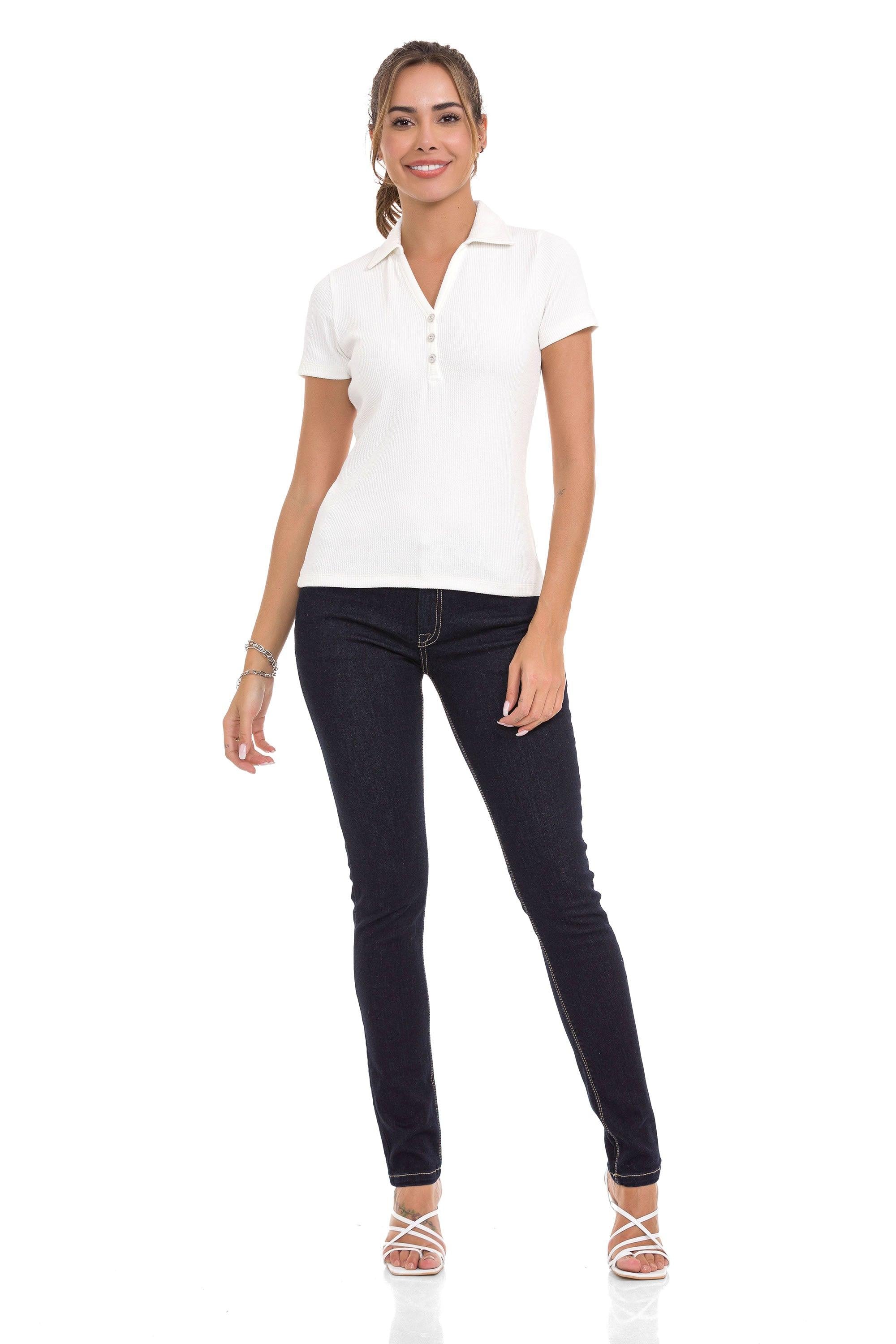 WT361 Ribbed Textured Round Neck Basic Women's T-Shirt