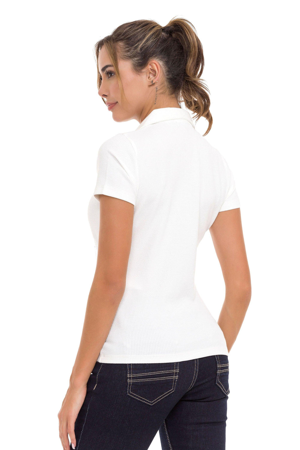 WT361 Ribbed Textured Round Neck Basic Women's T-Shirt