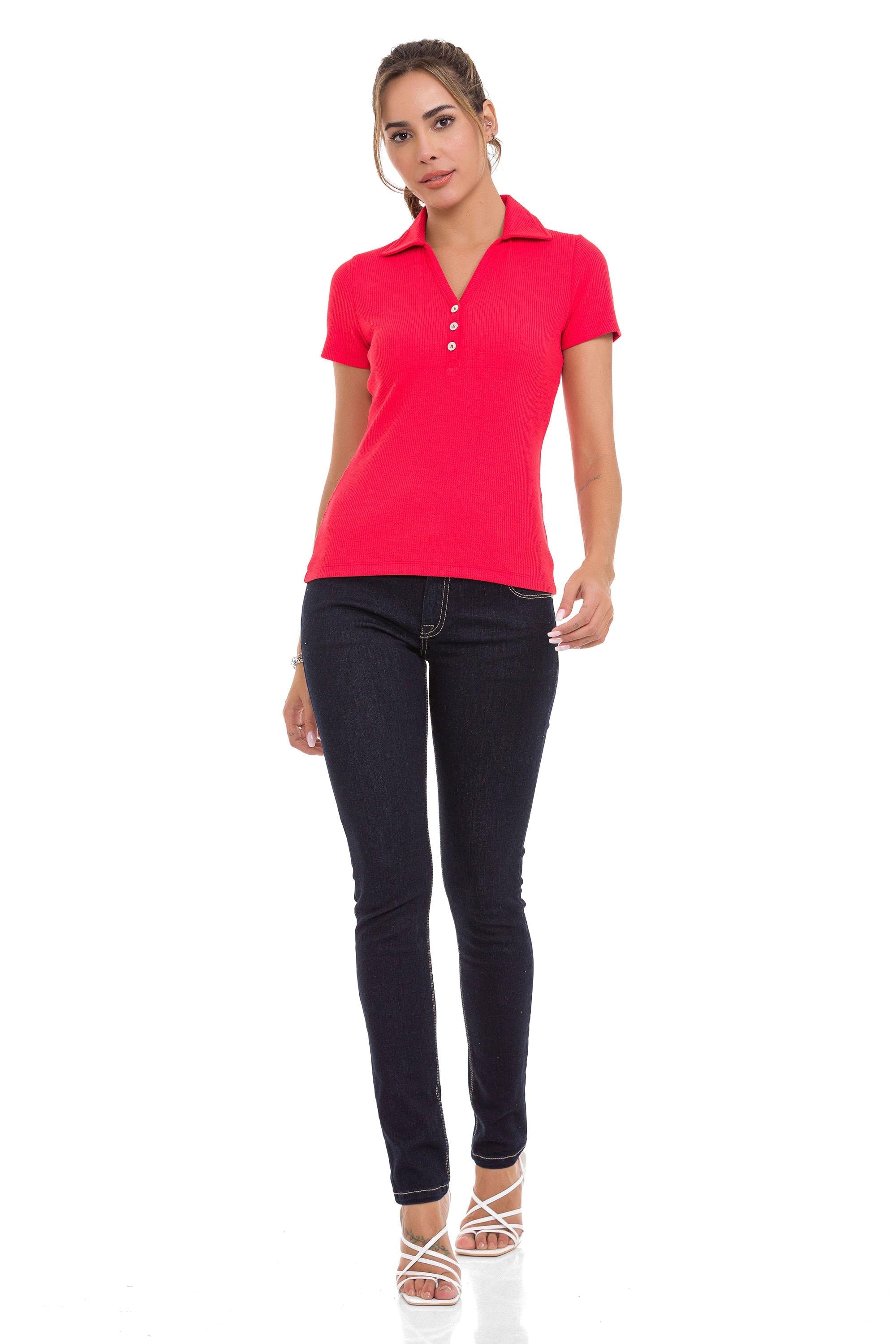 WT361 Ribbed Textured Round Neck Basic Women's T-Shirt